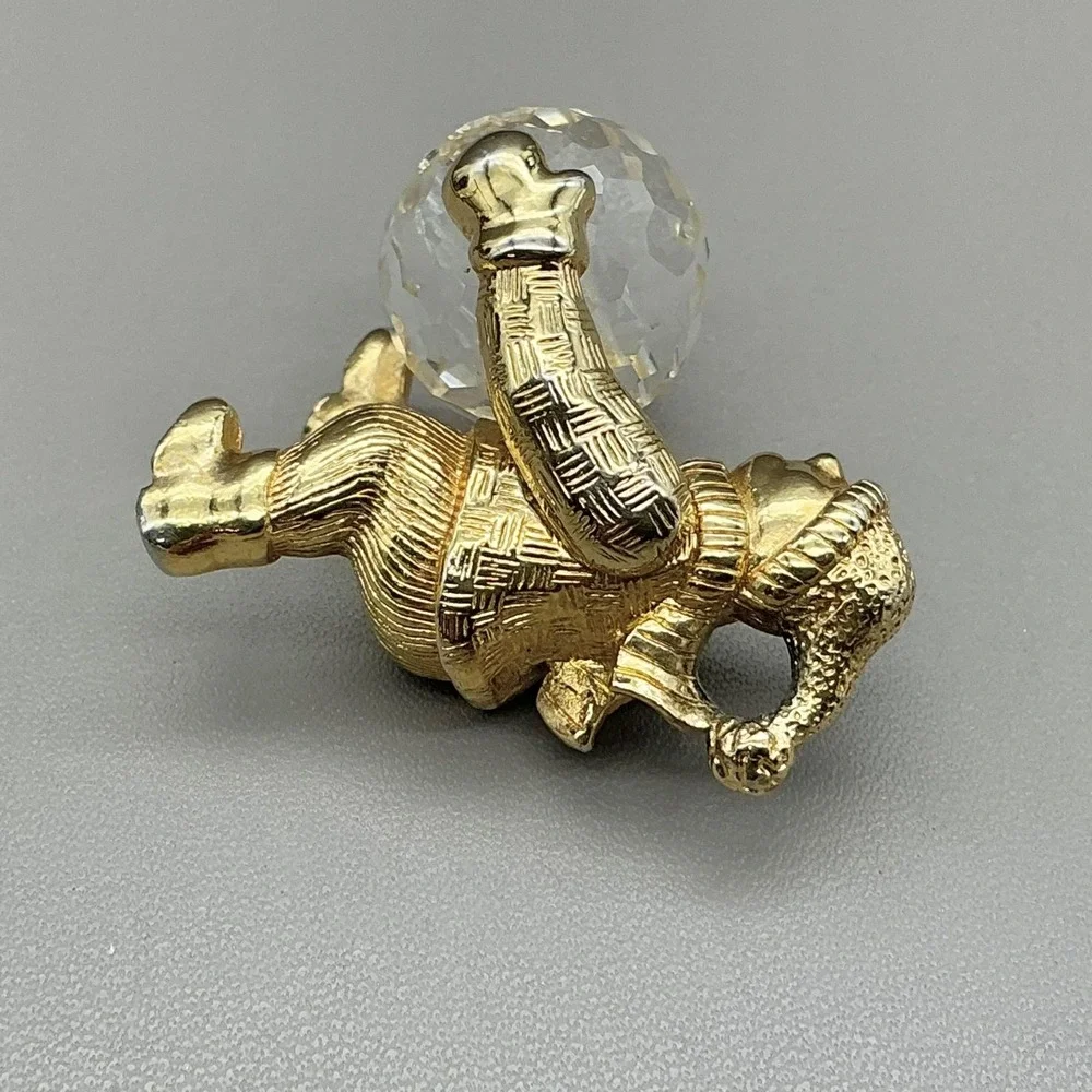 Swarovski Crystal Gold Tone Boy With Snowball Figurine Small Christmas Decor